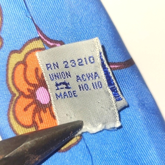 Peter Max Silk Tie Signed Pop Art Vintage Retro Blue w Orange Pink Floral Print - Picture 6 of 9